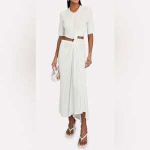 SID NEIGUM BAMBOO STRETCHY SHORT SLEEVE DOUBLE LOOP KNIT DRESS MAXI OFF WHITE